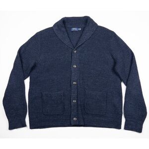 Polo Ralph Lauren Cardigan Sweater Men's XL Shawl Collar Navy Blue Knit